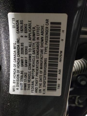 2HGFC2F83KH528495 - 2019 HONDA CIVIC SPORT BLACK photo 12