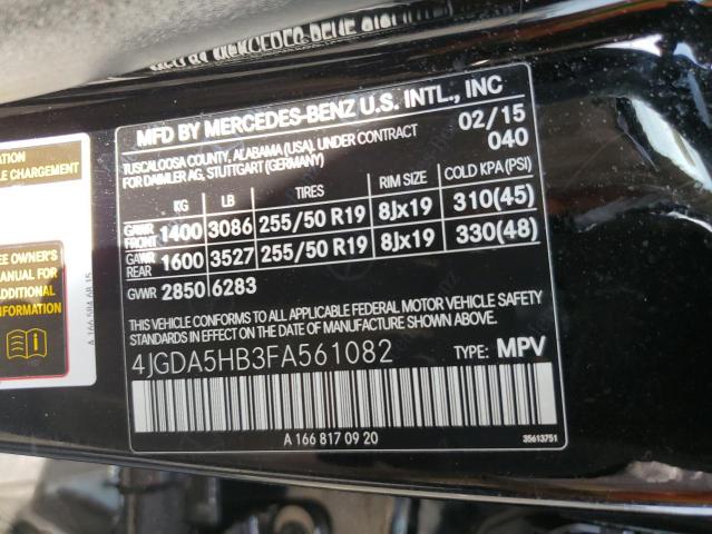 4JGDA5HB3FA561082 - 2015 MERCEDES-BENZ ML 350 4MATIC BLACK photo 13