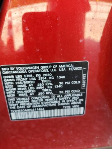 1V2HE2CA0PC211484 - 2023 VOLKSWAGEN ATLAS CROS SE Rouge photo 12