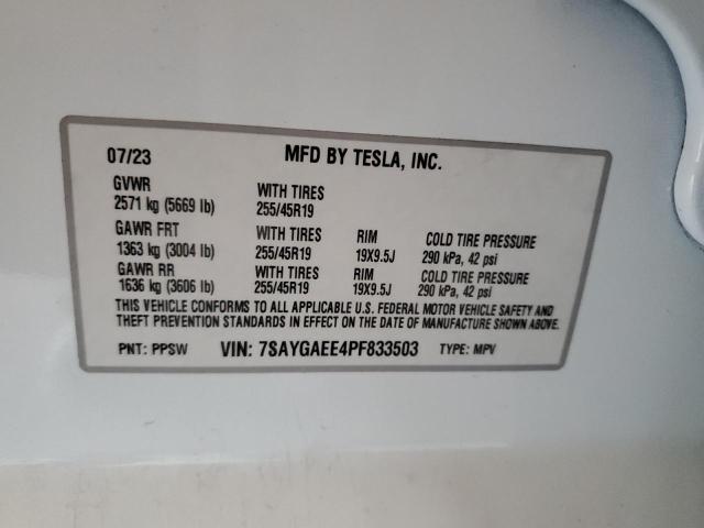 7SAYGAEE4PF833503 - 2023 TESLA MODEL Y 白色 照片 13