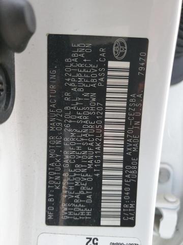 4T1G11AK2LU501207 - 2020 TOYOTA CAMRY SE WHITE photo 13