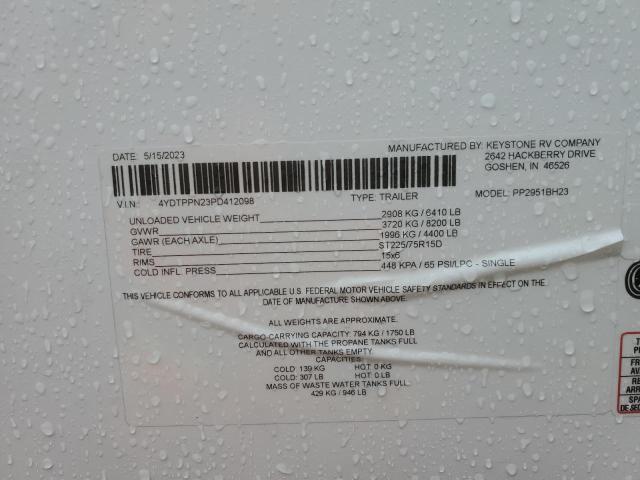 4YDTPPN23PD412098 - 2023 PASSPORT TRAVELTRLR WHITE photo 10