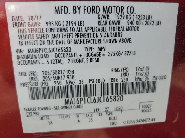 MAJ6P1CL6JC165820 - 2018 FORD ECOSPORT SES Rouge photo 14