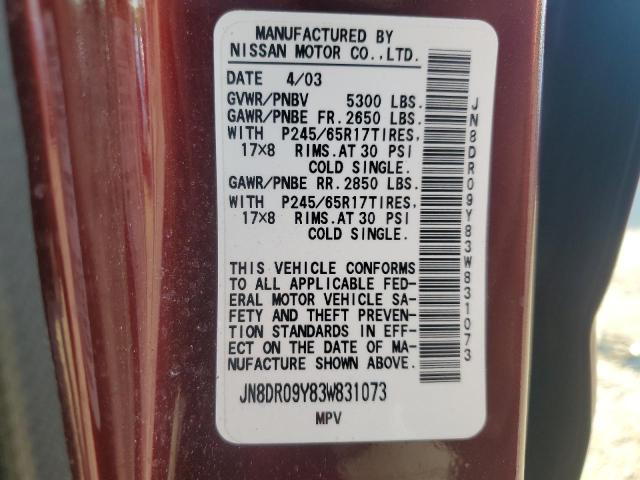 JN8DR09Y83W831073 - 2003 NISSAN PATHFINDER LE RED photo 13