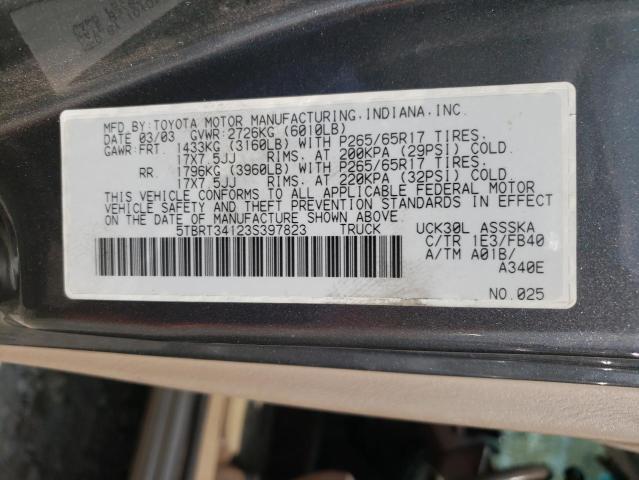 5TBRT34123S397823 - 2003 TOYOTA TUNDRA ACCESS CAB SR5 GRAY photo 12