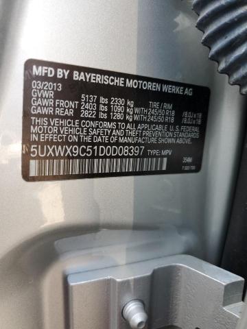 5UXWX9C51D0D08397 - 2013 BMW X3 XDRIVE28I SILVER photo 12