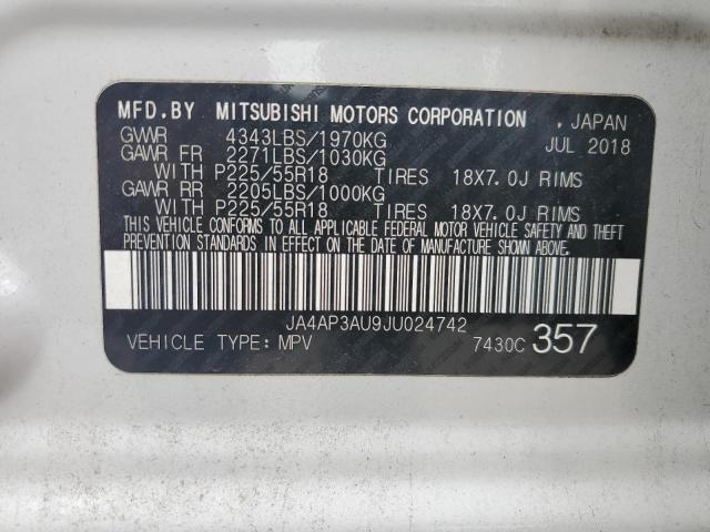 JA4AP3AU9JU024742 - 2018 MITSUBISHI OUTLANDER ES WHITE photo 14