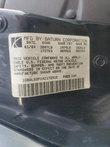 1G8AL52FX4Z172915 - 2004 SATURN ION LEVEL 3 GRAY photo 10