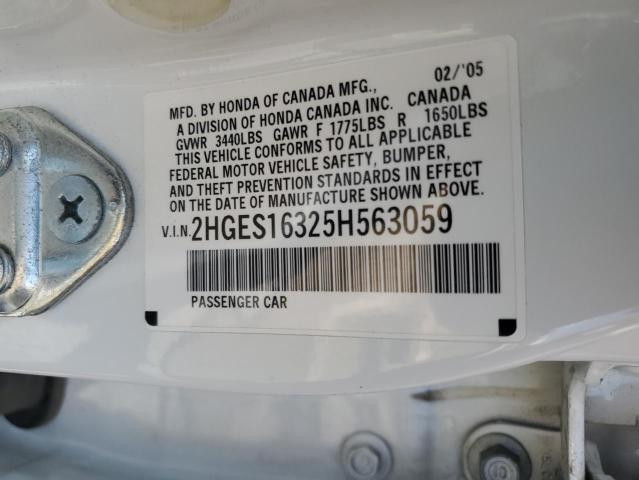 2HGES16325H563059 - 2005 HONDA CIVIC DX VP WHITE photo 12