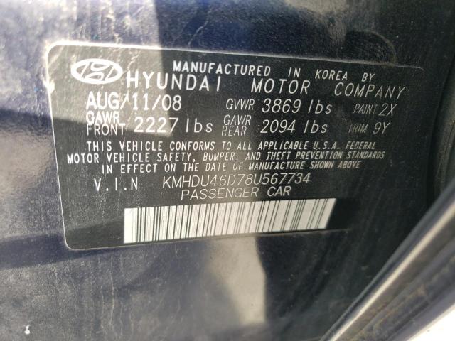 KMHDU46D78U567734 - 2008 HYUNDAI ELANTRA GLS BLUE photo 12