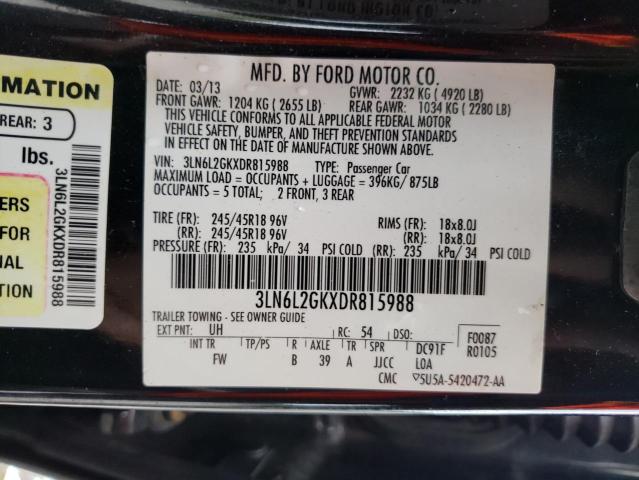 3LN6L2GKXDR815988 - 2013 LINCOLN MKZ BLACK photo 12