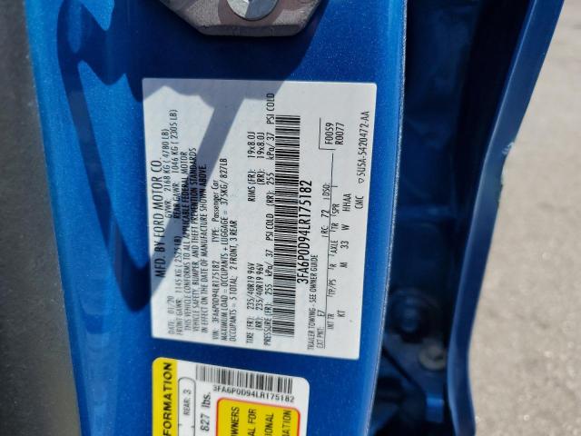 3FA6P0D94LR175182 - 2020 FORD FUSION TITANIUM BLUE photo 12