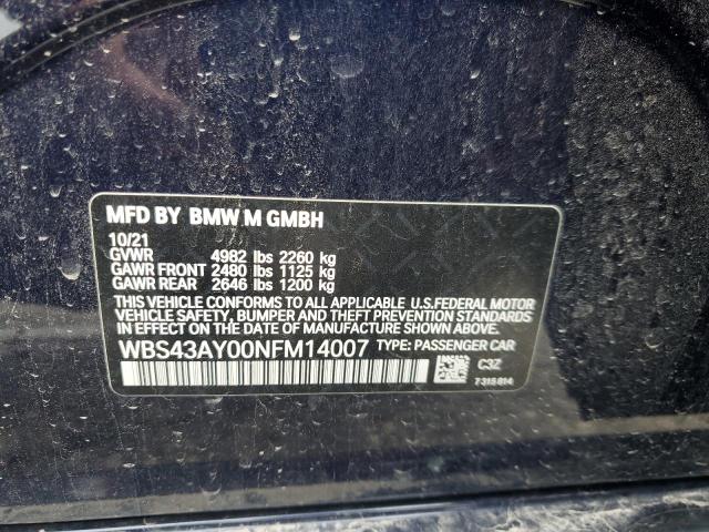 WBS43AY00NFM14007 - 2022 BMW M3 COMPETITION BLUE photo 13