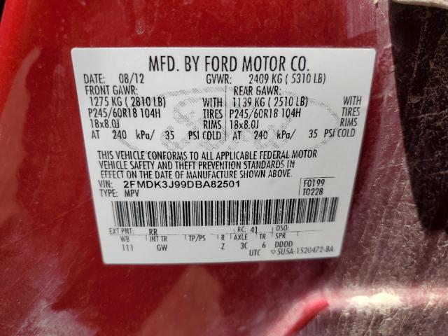 2FMDK3J99DBA82501 - 2013 FORD EDGE SEL BURGUNDY photo 13