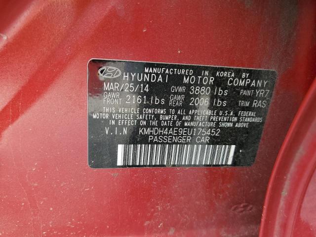 KMHDH4AE9EU175452 - 2014 HYUNDAI ELANTRA SE RED photo 12