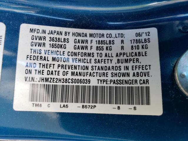 JHMZE2H38CS006039 - 2012 HONDA INSIGHT BLUE photo 13