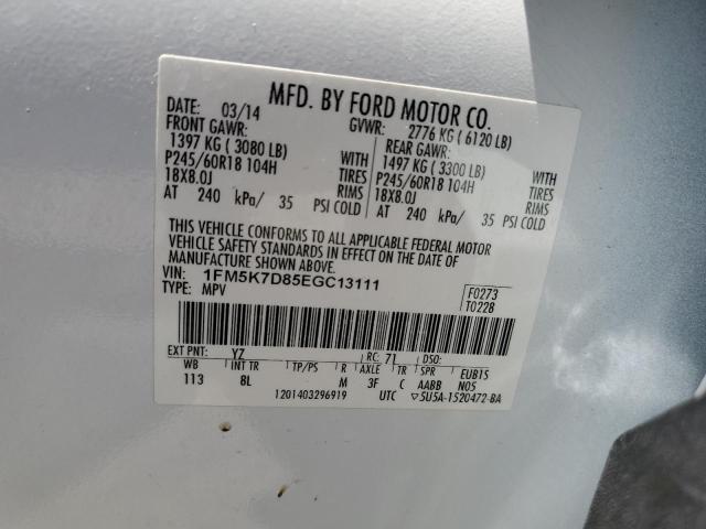 1FM5K7D85EGC13111 - 2014 FORD EXPLORER XLT WHITE photo 13