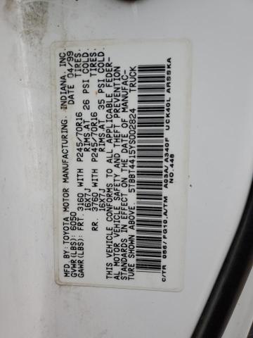 5TBBT4415YS002824 - 2000 TOYOTA TUNDRA ACCESS CAB თეთრი ფოტო 13