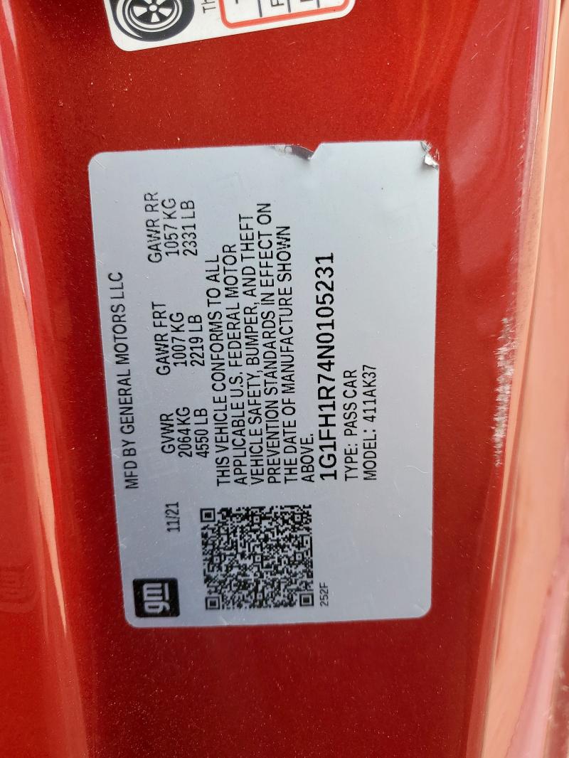 1G1FH1R74N0105231 - 2022 CHEVROLET CAMARO SS RED photo 13