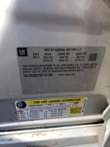 1G1ZC5E07CF141386 - 2012 CHEVROLET MALIBU 1LT ვერცხლისფერი ფოტო 12