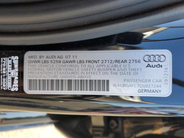 WAUBGAFC7CN027244 - 2012 AUDI A6 BLACK photo 12