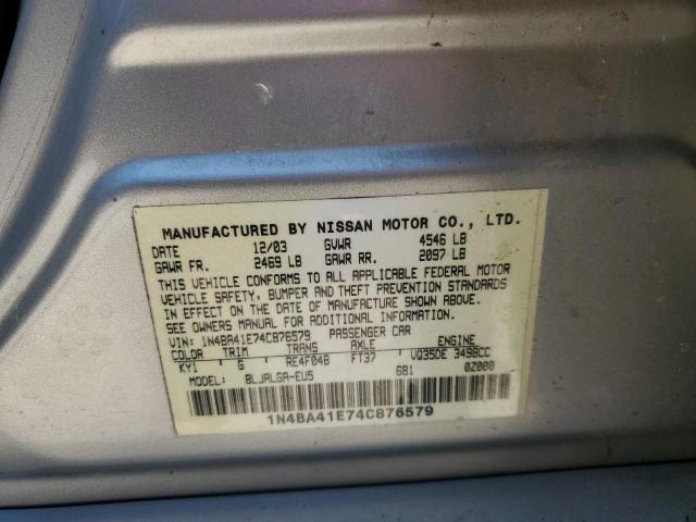 1N4BA41E74C876579 - 2004 NISSAN MAXIMA SE SILVER photo 12