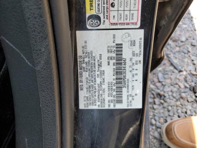 3FAHP0KC0CR416047 - 2012 FORD FUSION SPORT BLACK photo 12