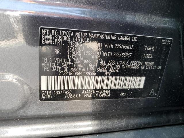 2T3P1RFV8MC189356 - 2021 TOYOTA RAV4 XLE GRAY photo 13