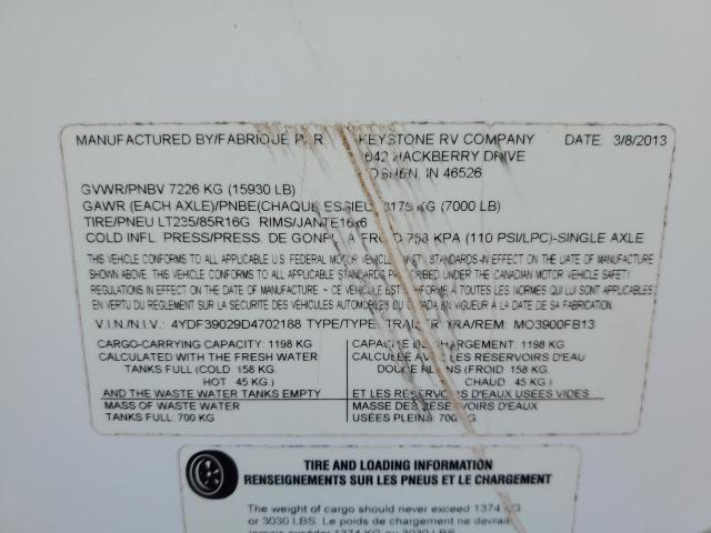 4YDF39029D4702188 - 2013 KEYSTONE MONTANA WHITE photo 10