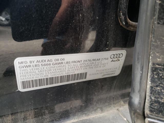 WAUGN74F67N039886 - 2007 AUDI S6 QUATTRO BLACK photo 12