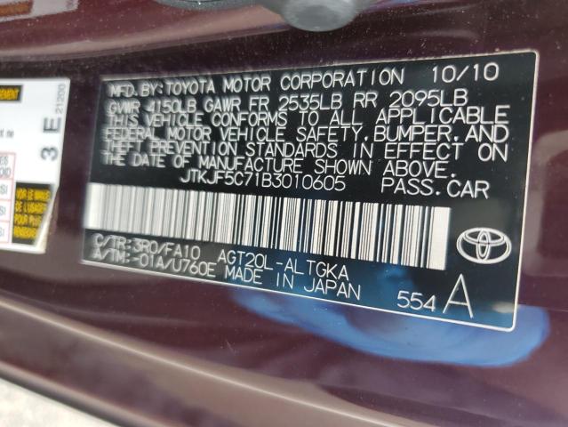 JTKJF5C71B3010605 - 2011 TOYOTA SCION TC 勃艮第红 照片 12