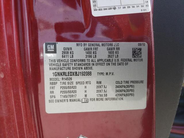 1GNKRLEDXBJ192088 - 2011 CHEVROLET TRAVERSE LTZ RED photo 13