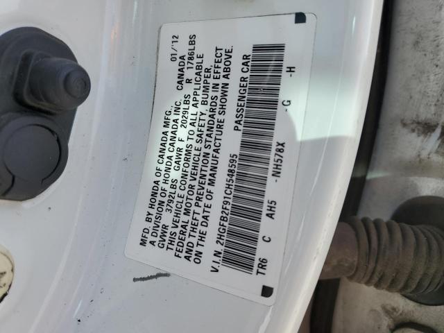 2HGFB2F91CH548595 - 2012 HONDA CIVIC EXL 白色 照片 12