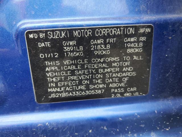 JS2YB5A33C6305387 - 2012 SUZUKI SX4 BLUE photo 12