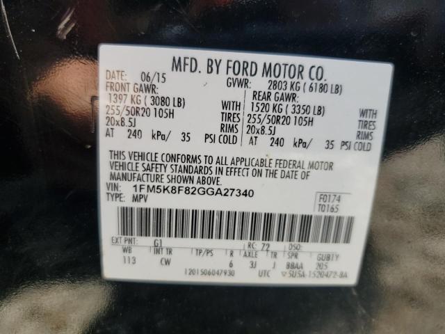 1FM5K8F82GGA27340 - 2016 FORD EXPLORER LIMITED BLACK photo 13