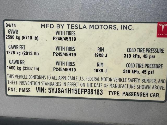 5YJSA1H15EFP38183 - 2014 TESLA MODEL S Gümüş foto 9