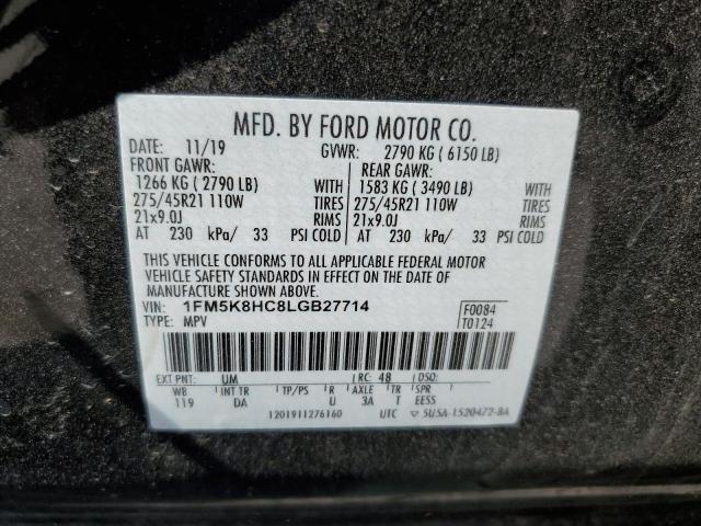 1FM5K8HC8LGB27714 - 2020 FORD EXPLORER PLATINUM BLACK photo 13