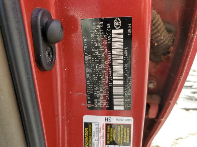 4T1BE46K89U269844 - 2009 TOYOTA CAMRY BASE RED photo 12