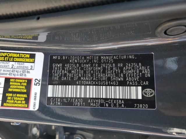 4T1DAACK4SU581463 - 2025 TOYOTA CAMRY XSE CHARCOAL photo 12