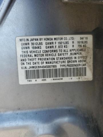 JHMGE8H43AS007955 - 2010 HONDA FIT SPORT SILVER photo 12