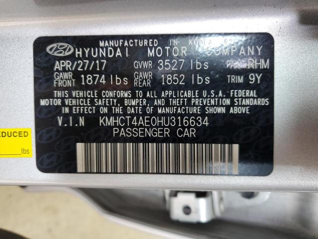 KMHCT4AE0HU316634 - 2017 HYUNDAI ACCENT SE SILVER photo 12