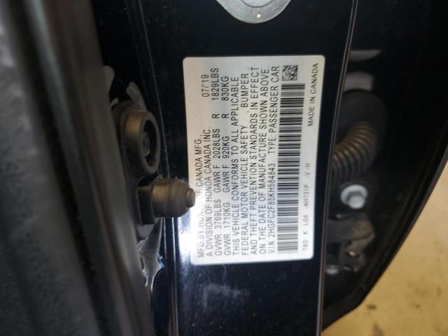 2HGFC2F85KH584843 - 2019 HONDA CIVIC SPORT 黑色 照片 12
