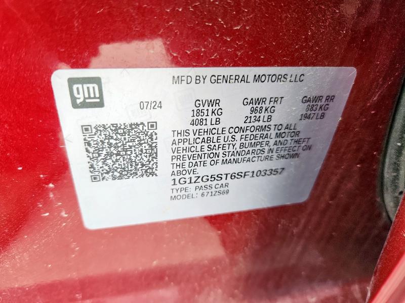 1G1ZG5ST6SF103357 - 2025 CHEVROLET MALIBU RS RED photo 13