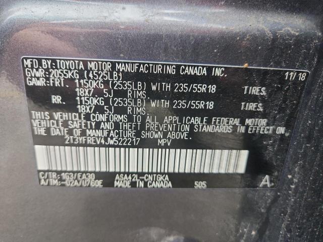 2T3YFREV4JW522217 - 2018 TOYOTA RAV4 LIMITED Graphit Foto 12