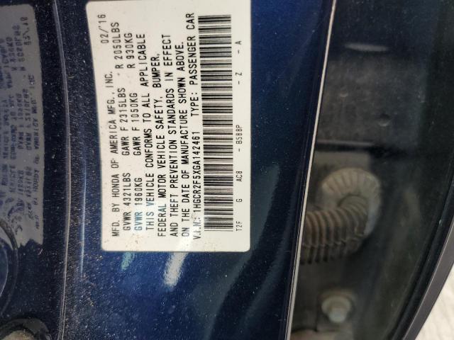 1HGCR2F5XGA142461 - 2016 HONDA ACCORD SPORT BLUE photo 12