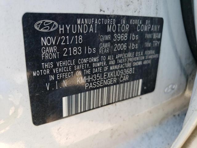 KMHH35LEXKU093681 - 2019 HYUNDAI ELANTRA GT WHITE photo 12