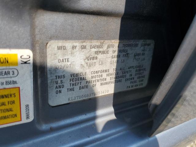 KL1TD56637B153410 - 2007 CHEVROLET AVEO BASE BLUE photo 13