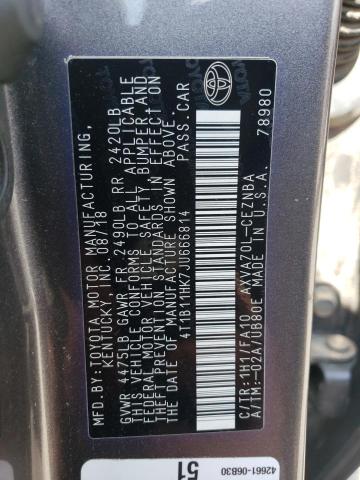 4T1B11HK7JU666814 - 2018 TOYOTA CAMRY L 石墨色 照片 12