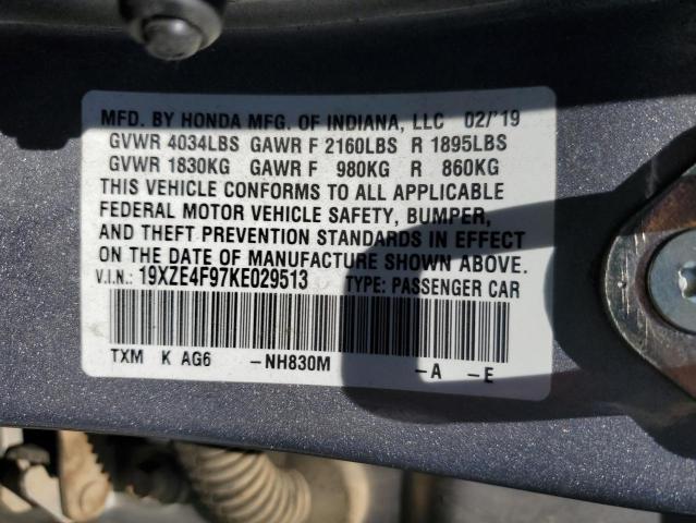 19XZE4F97KE029513 - 2019 HONDA INSIGHT TOURING SILVER photo 13