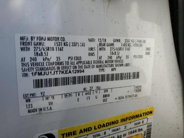 1FMJU1JT7KEA12994 - 2019 FORD EXPEDITION XLT თეთრი ფოტო 13